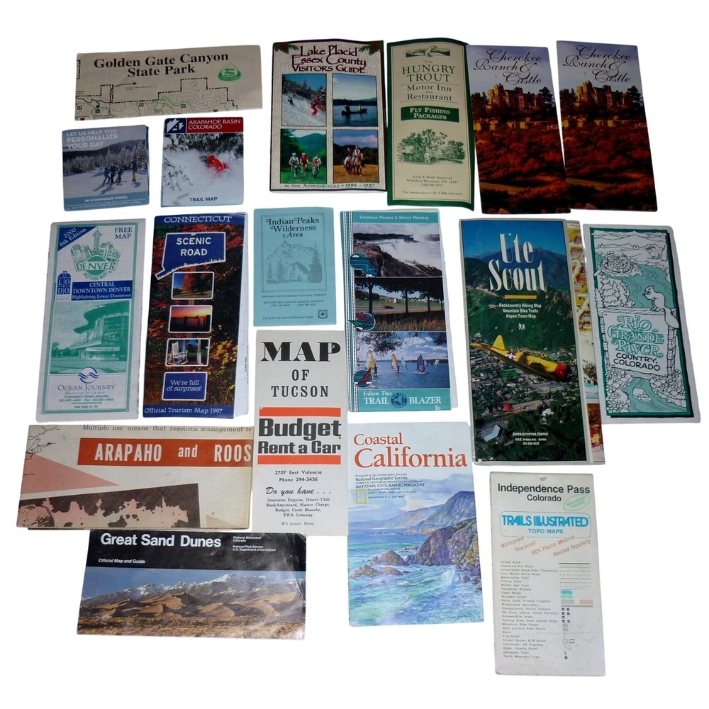 Vtg Travel Maps Brochures Lot Colorado Arapahoe Basin Aspen Lake Placid Ephemera